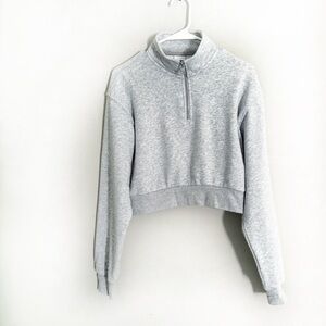 Aritzia TNA Quarter Zip Cropped Sweatshirt Cozy Soft High Neck Grey